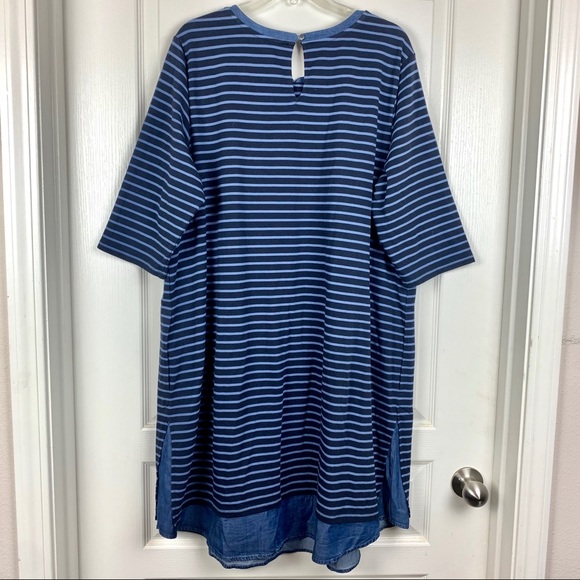 J.Jill Striped Mixed Media Chambray Shirttail Shift Tunic Dress - Picture 6 of 6
